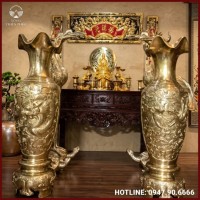 Đôi lọ lộc bình rồng phượng bằng đồng catut cao 1m5