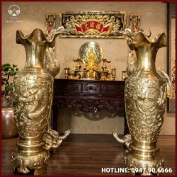 Đôi lọ lộc bình rồng phượng bằng đồng catut cao 1m5