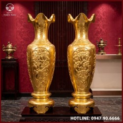 Đôi lọ lộc bình phong thủy họa tiết tứ quý 1m2 dát vàng