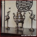Bộ tam sự hạc đồng đỏ khảm tam khí kỹ chạm sòi 60cm