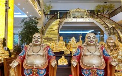 Đồ đồng Thiên Phúc hoàn thiện tượng Di Lặc cao 60cm đồng vàng làm màu
