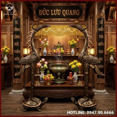 Bộ hạc thờ cỡ lớn trang nghiêm bằng đồng đỏ cao 1m9