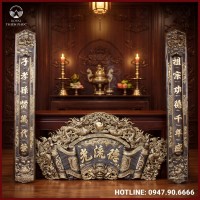 Bộ cuốn thư câu đối đồng vàng sơn màu giả cổ