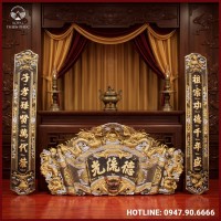 Cuốn thư câu đối bằng đồng khảm tam khí đẹp cổ kính