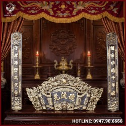 Cuốn thư câu đối Đức Lưu Quang chữ Hán sơn màu giả cổ 1m55 tinh xảo