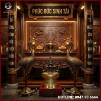 Bộ hạc thờ bằng đồng đỏ cỡ lớn nổi bật