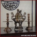 Bộ tam sự nến đồng đỏ khảm ngũ sắc song long chầu nguyệt cao 50cm