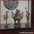 Bộ tam sự hạc đồng đỏ khảm ngũ sắc song long chầu nguyệt cao 50cm