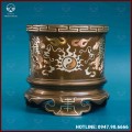 Bát hương rồng đồng khảm tam khí kích thước 16cm