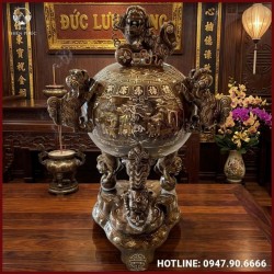 Đỉnh thất lân vờn cầu bằng đồng tinh xảo