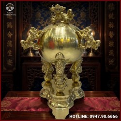 Đỉnh thất lân vờn cầu bằng đồng vàng catut cao 1m17