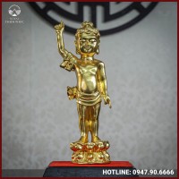 Tượng Phật Đản Sinh Đồng Vàng Dát Vàng Đài Loan Cao 38cm 