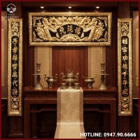 Bộ hoành phi câu đối đồng vàng giả cổ 1m97 tinh xảo