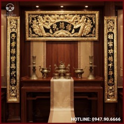 Bộ hoành phi câu đối đồng vàng giả cổ 1m97 tinh xảo