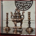 Bộ tam sự nến đồng đỏ cạo màu chạm sòi cao 60cm