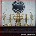 Bộ ngũ sự đồng vàng mộc song long chầu nguyệt 60cm