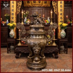 Đỉnh mao rồng chạm nổi sòi khảm tam khí