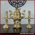Bộ tam sự nến đồng vàng mộc song long chầu nguyệt 60cm