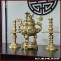 Bộ tam sự nến đồng vàng mộc song long chầu nguyệt 60cm