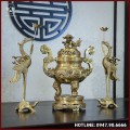 Bộ tam sự hạc đồng vàng mộc song long chầu nguyệt 60cm