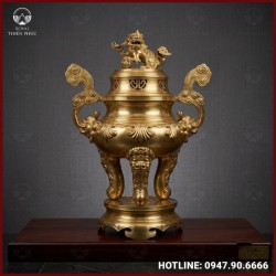 Đỉnh đồng vàng mộc chạm hoa sòi