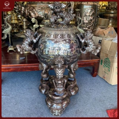 Đỉnh cầu thất lân khảm tam khí cao 90cm