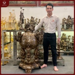 Đỉnh thất lân vờn cầu khảm ngũ sắc cao 1m15