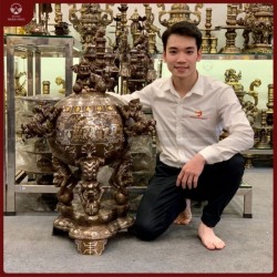 Đỉnh thất lân vờn cầu khảm ngũ sắc 5 chữ vàng cao 85cm