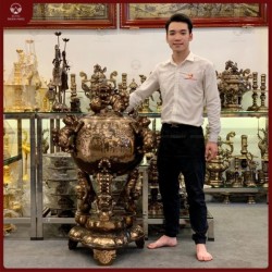 Đỉnh đồng thất lân đồng đỏ cạo màu cao 1m2