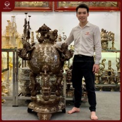 Đỉnh thất lân vờn cầu khảm tam khí cao 1m35