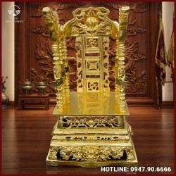 Ngai thờ gia tiên đẹp bằng đồng đỏ thếp vàng cao 81cm