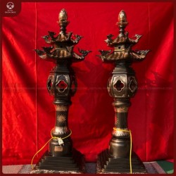 Đèn thờ cao cấp bằng đồng đỏ cạo màu 1m2
