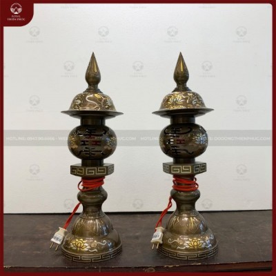 Đèn thờ bằng đồng khảm ngũ sắc cao 50cm