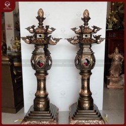 Đèn thờ cỡ lớn đồng đỏ cạo màu cao 1m2