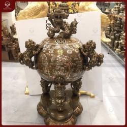 Đỉnh thất lân vờn cầu cao 90cm khảm tam khí, dát điểm vàng