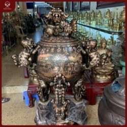 Đỉnh thất lân vờn cầu đồng đỏ cạo màu cao 1m5, nặng 300kg