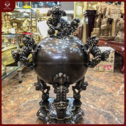 Đỉnh thất lân vờn bằng đồng vàng cầu hun đen cao 90cm