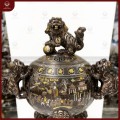 Đỉnh thất lân vờn cầu đồng đỏ khảm ngũ sắc