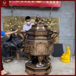 Đỉnh đồng cỡ lớn lục giác bằng đồng đỏ khảm tam khí