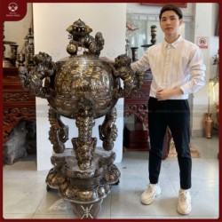 Đỉnh thất lân vờn cầu khảm ngũ sắc 11 chữ vàng cao 1m55