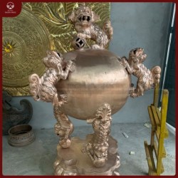 Đỉnh thất lân vờn cầu đồng đỏ mộc cao 1m5