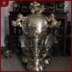 Đỉnh thất lân vờn cầu bằng đồng catut cao 1m5