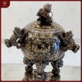 Đỉnh đồng thất lân vờn cầu khảm ngũ sắc, khảm 11 chữ vàng cao 90cm