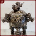 Đỉnh đồng thất lân vờn cầu khảm ngũ sắc, khảm 11 chữ vàng cao 90cm