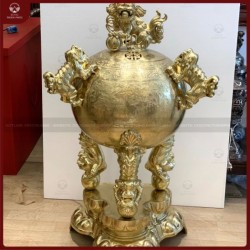 Đỉnh thất lân vờn cầu cao 1m17 bằng đồng vàng catut