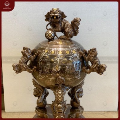 Đỉnh cầu thất lân khảm ngũ sắc cao 90cm