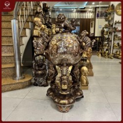 Đỉnh cầu thất lân vờn cầu khảm ngũ sắc 1m17