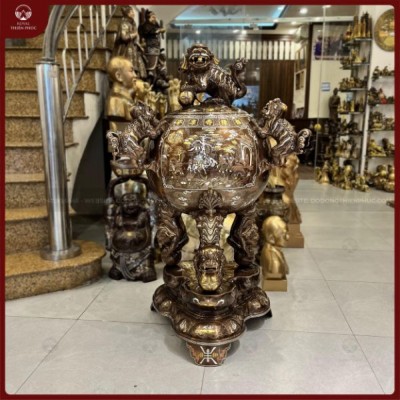 Đỉnh cầu thất lân vờn cầu khảm ngũ sắc 1m17