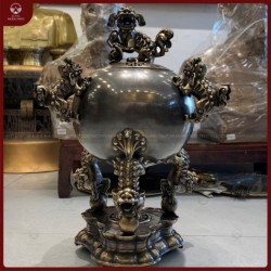 Đỉnh cầu thất lân vờn cầu đồng vàng hun giả cổ trơn