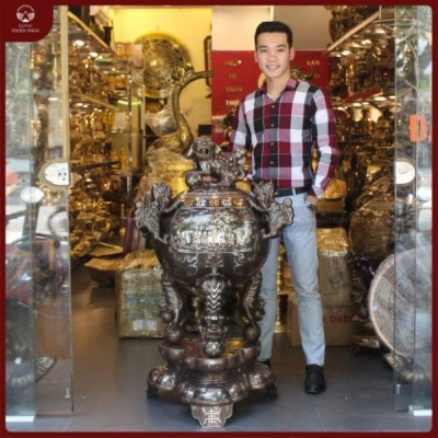 Đỉnh cầu thất lân khảm tam khí 3 chữ vàng cao 1m15